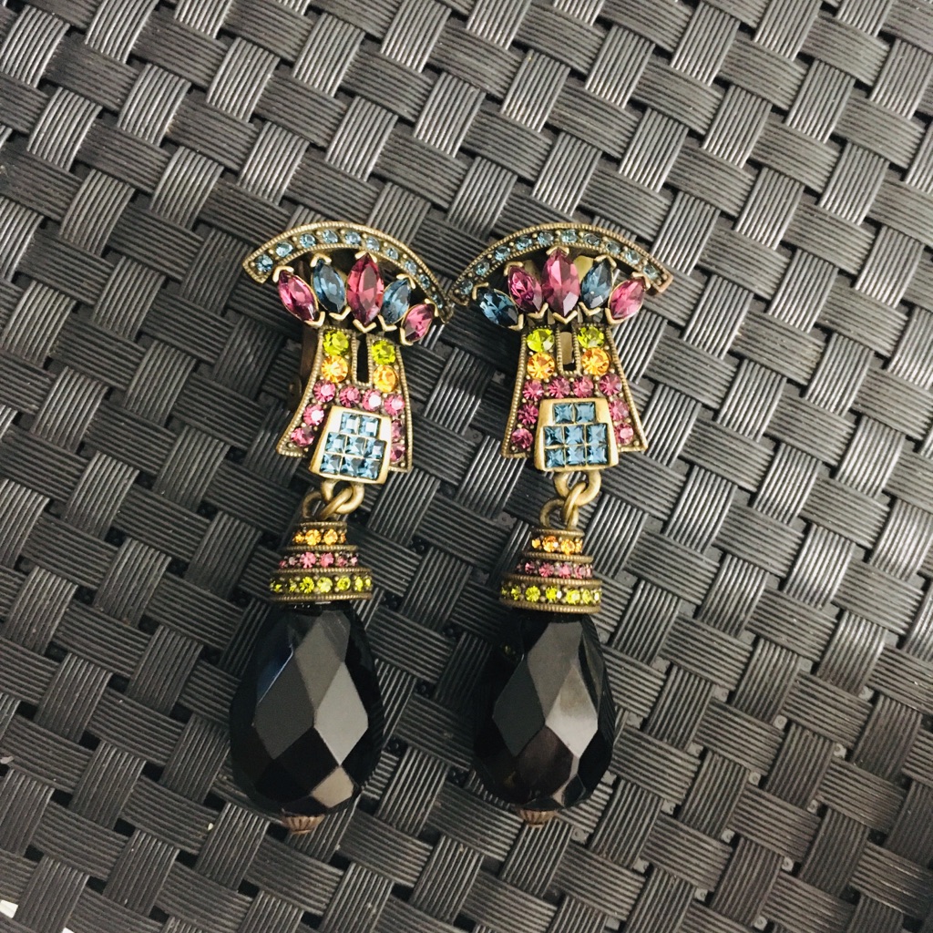 Heidi Daus Swarovski Facetted Onyx Drop Clip On